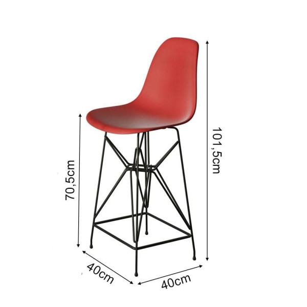 Encontraproduto.com.br - Jogo Mesa Bistrô Eames Tampo Amêndoa 60Cm 3 Banquetas Vermelha Base Ferro Preto - Cor: Amendoa