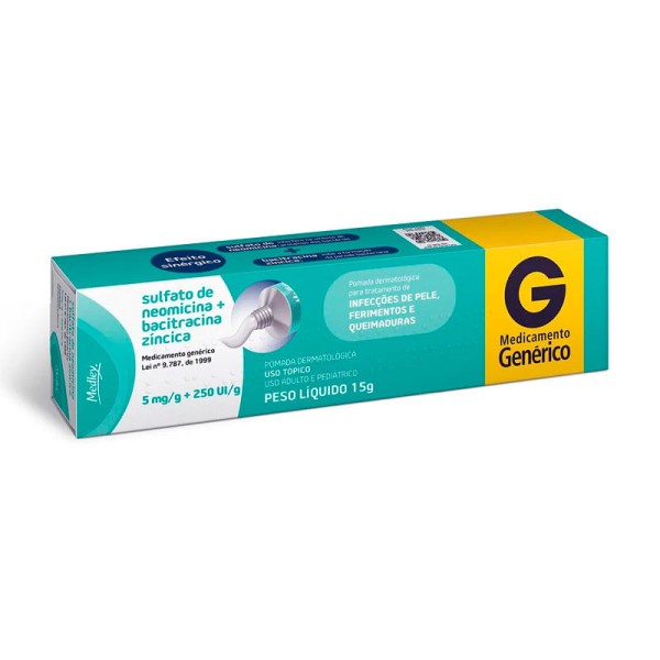 Encontraproduto.com.br - Sulfato de Neomicina 5mg + Bacitracina 250ui Medley Pomada Dermatológica 15g