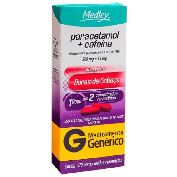 Paracetamol+Cafeína 500mg/65mg c/20 Cpr Genérico Medley