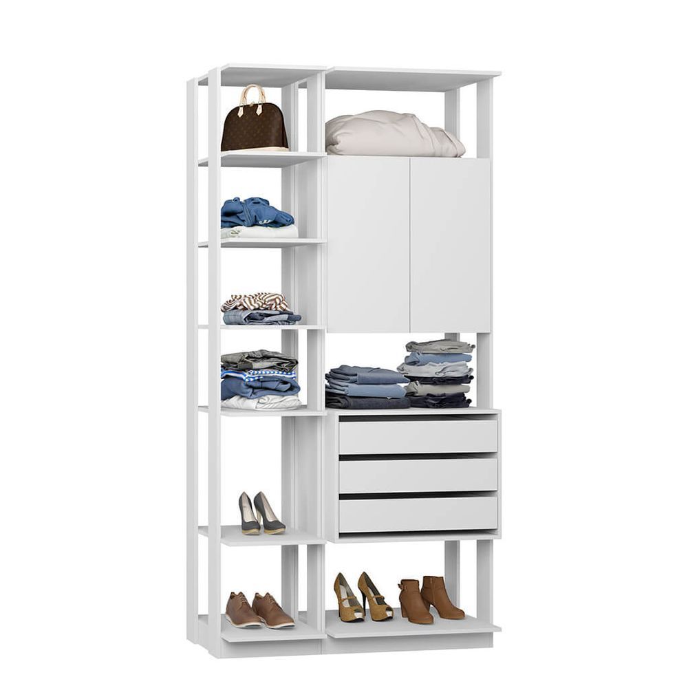 Closet Guarda Roupa Armário E 3 Gavetas Branco