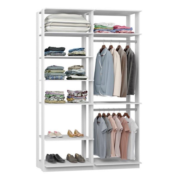 Encontraproduto.com.br - Closet Com 7 Prateleiras 2 Cabideiros Branco