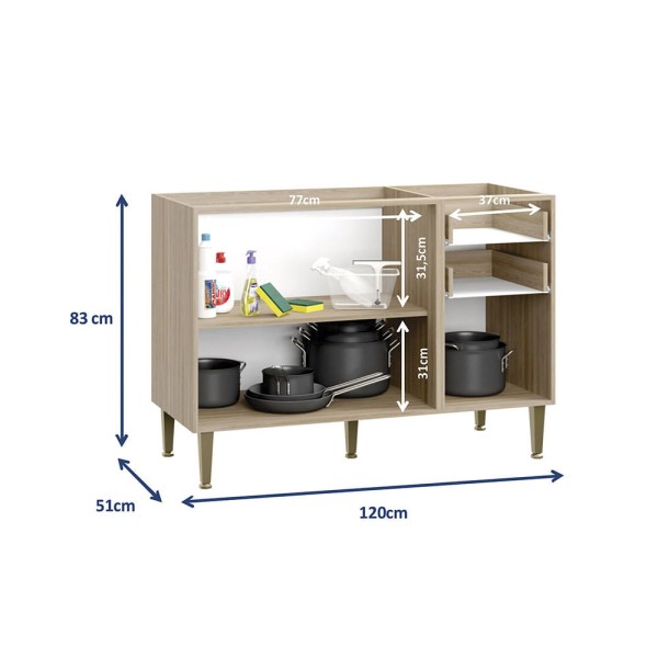 Encontraproduto.com.br - Balcão De Pia Para Cozinha com 2 Portas e 3 Gavetas Be Mobiliario