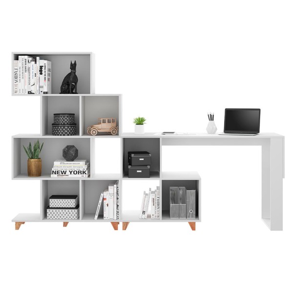 Encontraproduto.com.br - Conjunto Para Escritório Mesa Escrivaninha E Estante Aurora Branco Tx