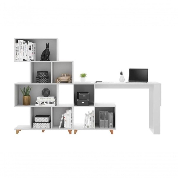 Encontraproduto.com.br - Conjunto Para Escritório Mesa Escrivaninha E Estante Aurora Branco Tx