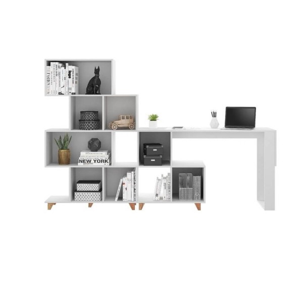 Encontraproduto.com.br - Conjunto Para Escritório Mesa Escrivaninha E Estante Aurora Branco Tx