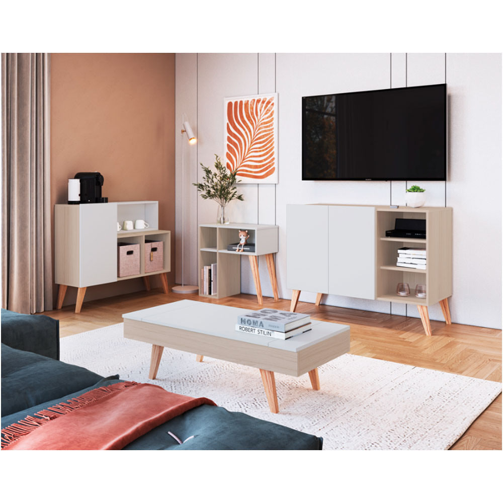 Rack Para Tv Leaves Be Mobiliário - Nature com Branco TX