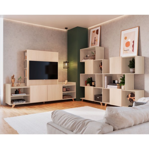 Painel Para Tv Aurora até 40 polegadas Com Prateleiras Be Mobiliário - Nature