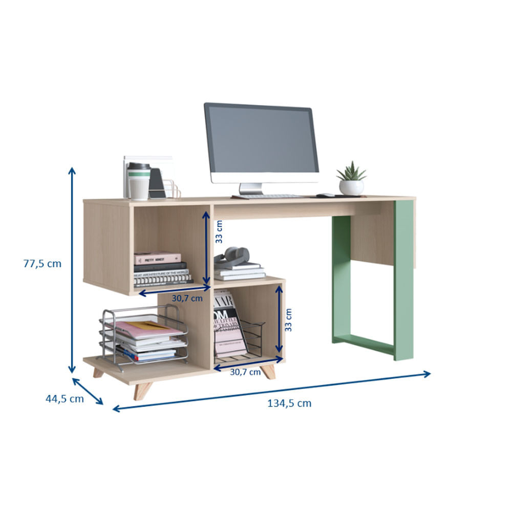 Encontraproduto.com.br - Mesa Escrivaninha Aurora Be Mobiliário - Nature com Verde