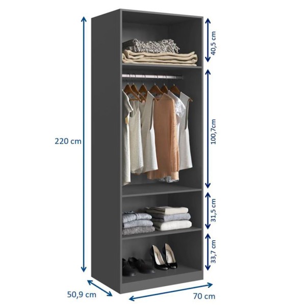 Encontraproduto.com.br - Guarda Roupas Modulado 2 Portas Com Cabideiro 1001 Free Be Mobiliário Grafite