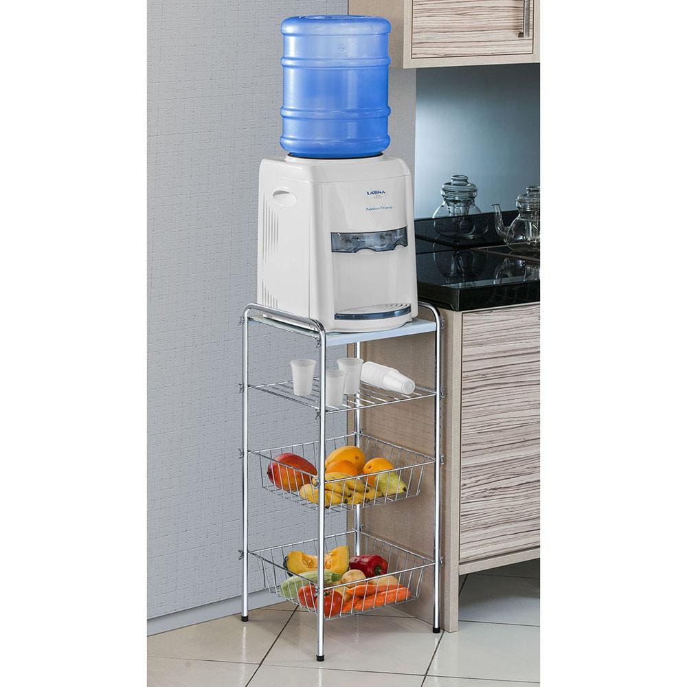Encontraproduto.com.br - Mesa Para Bebedouro Desmontável Com Cesto De Frutas Utimil Cr436 Em Aço E Arame Cromado Cromado