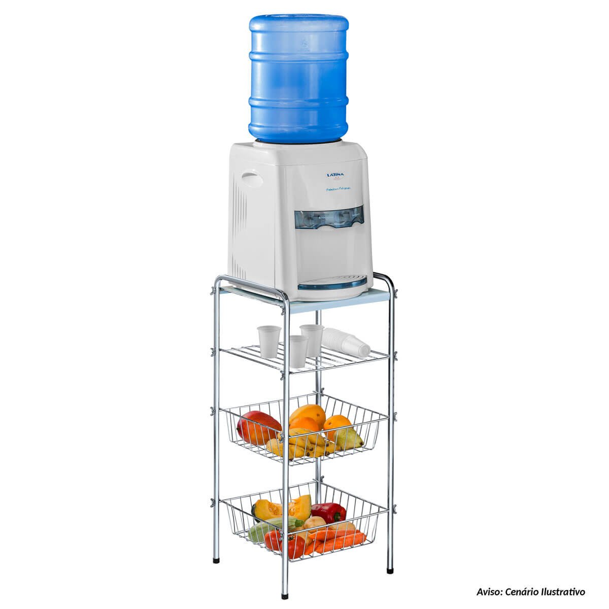 Encontraproduto.com.br - Mesa Para Bebedouro Desmontável Com Cesto De Frutas Utimil Cr436 Em Aço E Arame Cromado Cromado