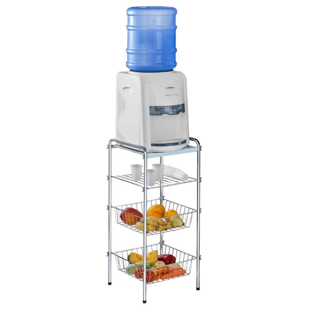 Encontraproduto.com.br - Mesa Para Bebedouro Desmontável Com Cesto De Frutas Utimil Cr436 Em Aço E Arame Cromado Cromado