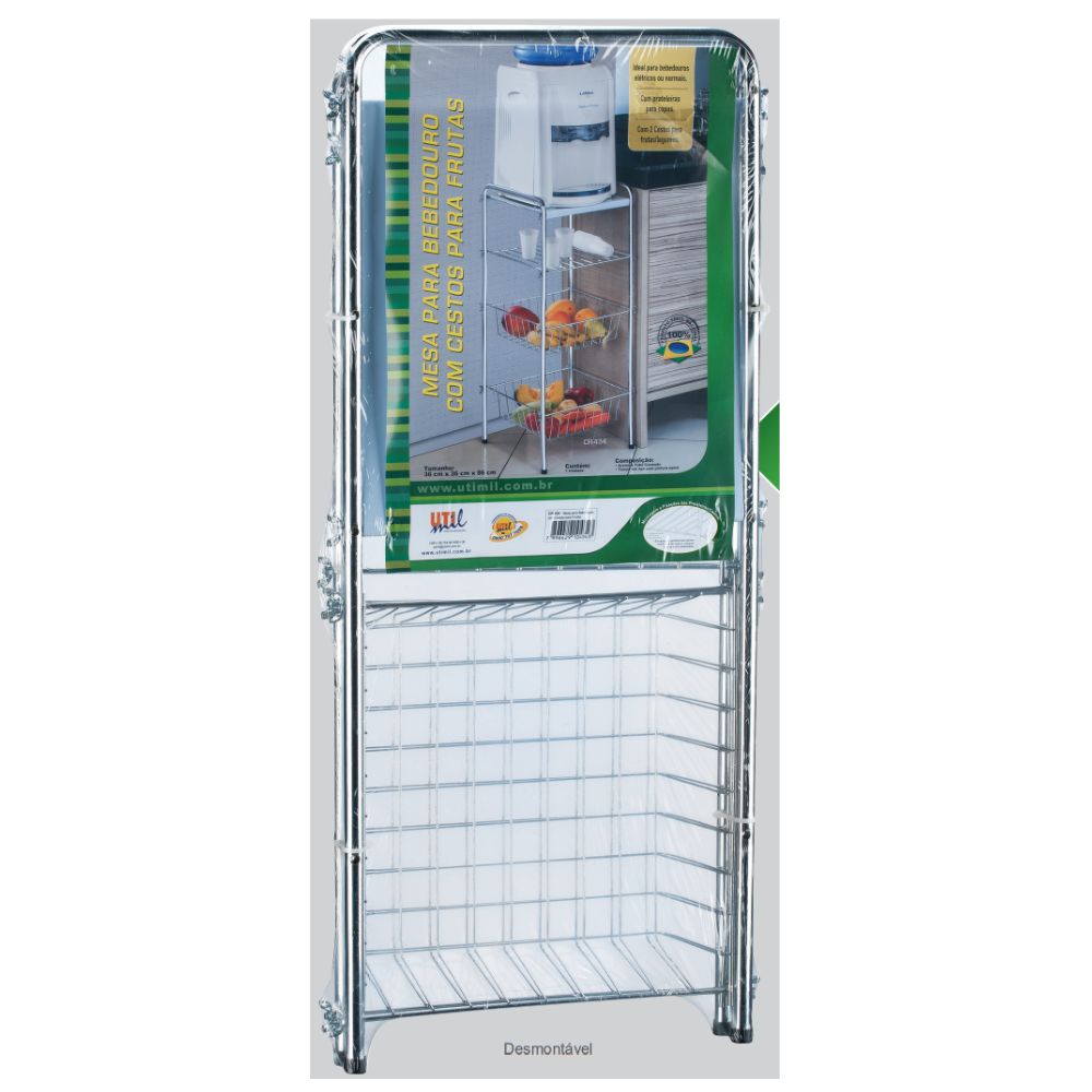 Encontraproduto.com.br - Mesa Para Bebedouro Desmontável Com Cesto De Frutas Utimil Cr436 Em Aço E Arame Cromado Cromado