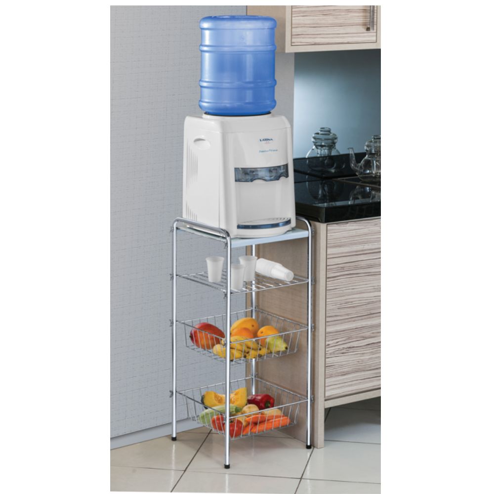 Encontraproduto.com.br - Mesa Para Bebedouro Desmontável Com Cesto De Frutas Utimil Cr436 Em Aço E Arame Cromado Cromado
