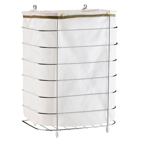 Encontraproduto.com.br - Cesto De Roupa Para Parede E Chão Utimil Cr483 Em Arame Cromado E Tecido Bege Branco