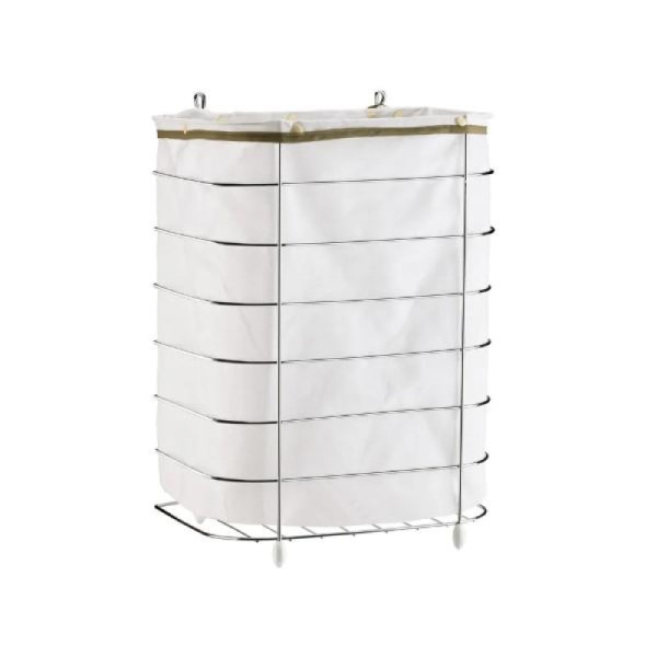 Encontraproduto.com.br - Cesto De Roupa Para Parede E Chão Utimil Cr483 Em Arame Cromado E Tecido Bege Branco