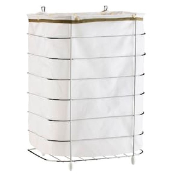 Encontraproduto.com.br - Cesto De Roupa Para Parede E Chão Utimil Cr483 Em Arame Cromado E Tecido Bege Branco