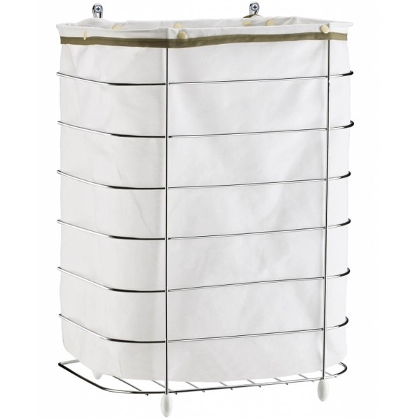 Encontraproduto.com.br - Cesto De Roupa Para Parede E Chão Utimil Cr483 Em Arame Cromado E Tecido Bege Branco