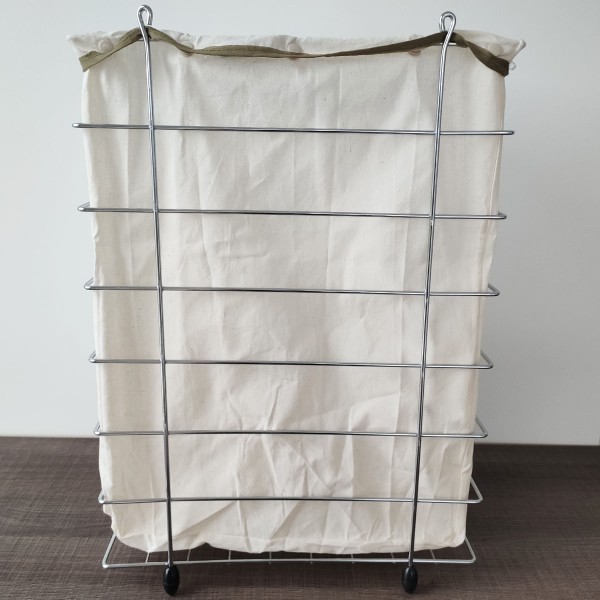 Encontraproduto.com.br - Cesto De Roupa Para Parede E Chão Utimil Cr483 Em Arame Cromado E Tecido Bege Branco