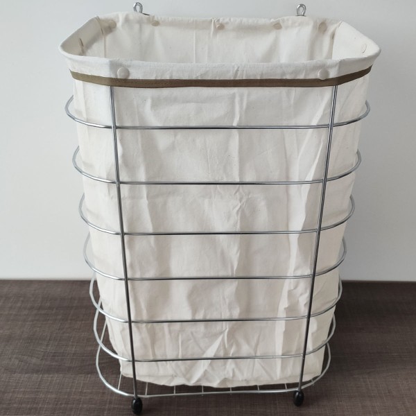 Encontraproduto.com.br - Cesto De Roupa Para Parede E Chão Utimil Cr483 Em Arame Cromado E Tecido Bege Branco