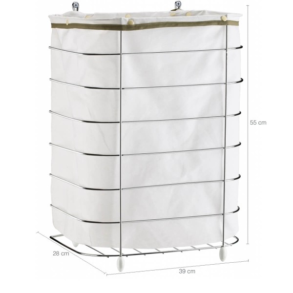 Encontraproduto.com.br - Cesto De Roupa Para Parede E Chão Utimil Cr483 Em Arame Cromado E Tecido Bege Branco