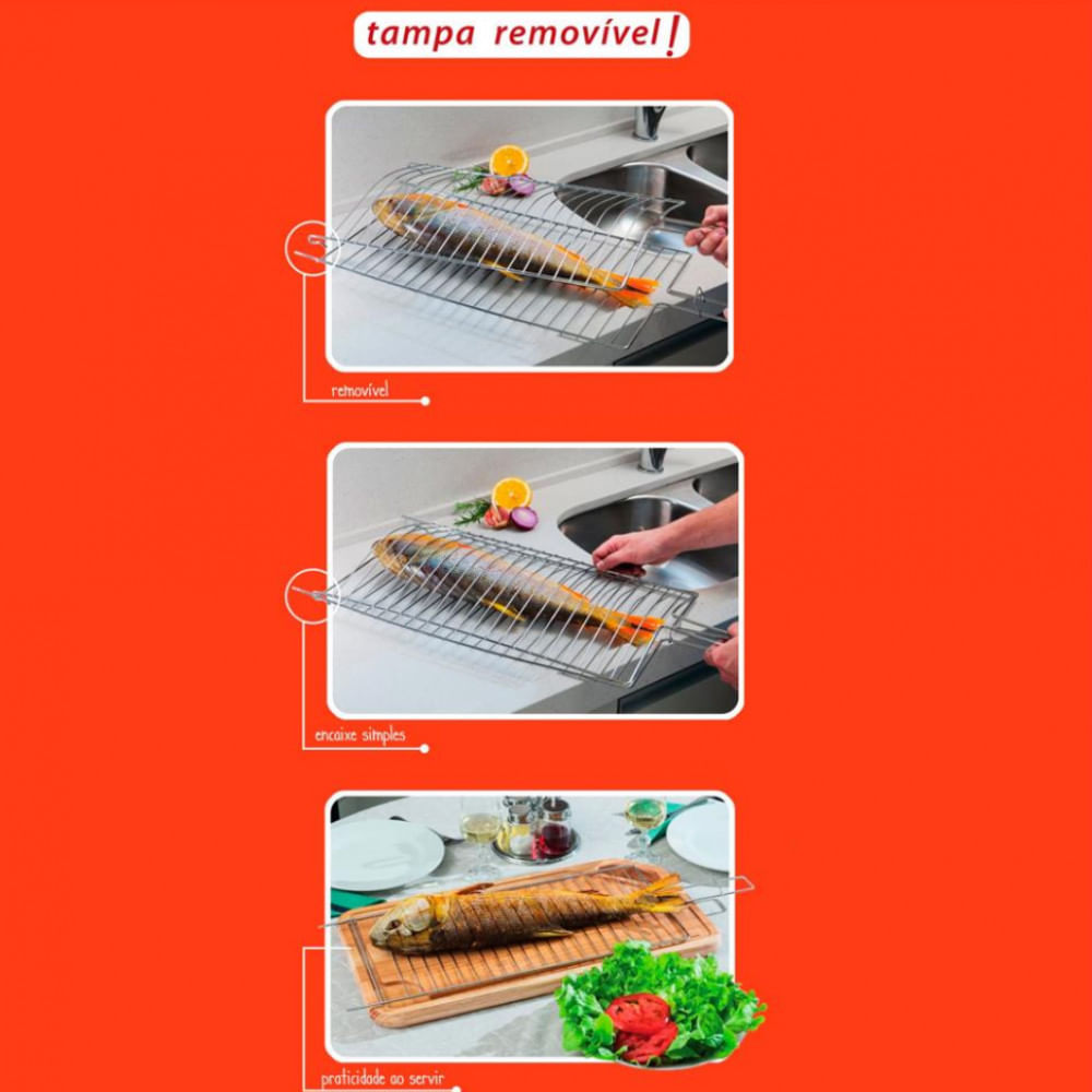 Encontraproduto.com.br - Grelha Dupla Para Peixes Tamanho Médio Utimil