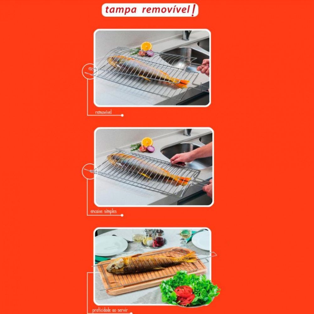 Encontraproduto.com.br - Grelha Dupla Para Peixes Tamanho Médio Utimil
