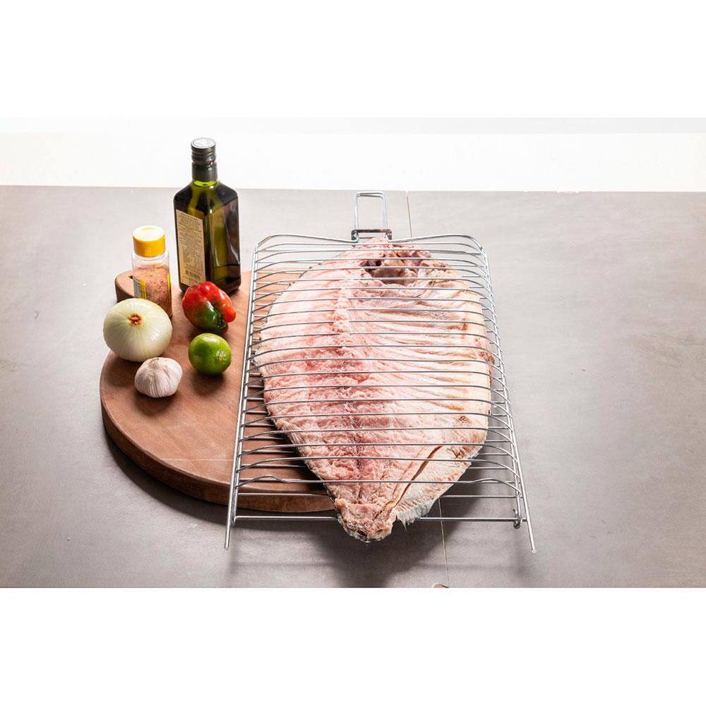 Encontraproduto.com.br - Grelha Dupla Para Peixe Utimil Grande Em Aço Cromado Cromado