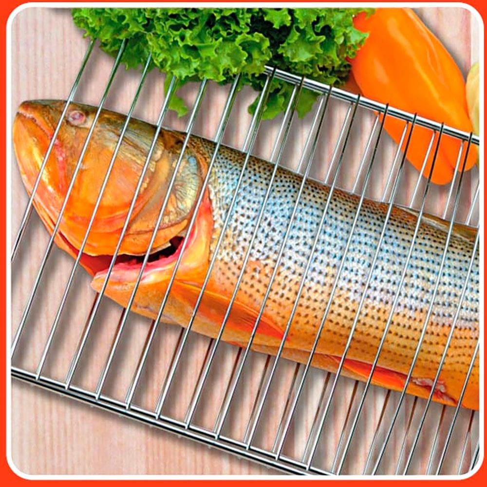 Encontraproduto.com.br - Grelha Dupla Para Peixe Utimil Grande Em Aço Cromado Cromado