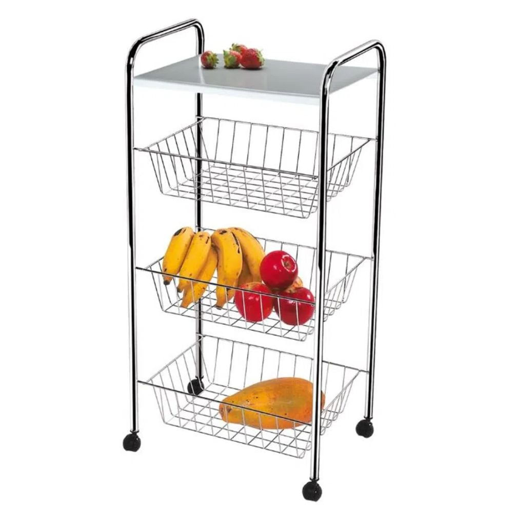 Encontraproduto.com.br - Fruteira Utimil com 3 Cestos e Tampo em Aço Cromado  82 cm