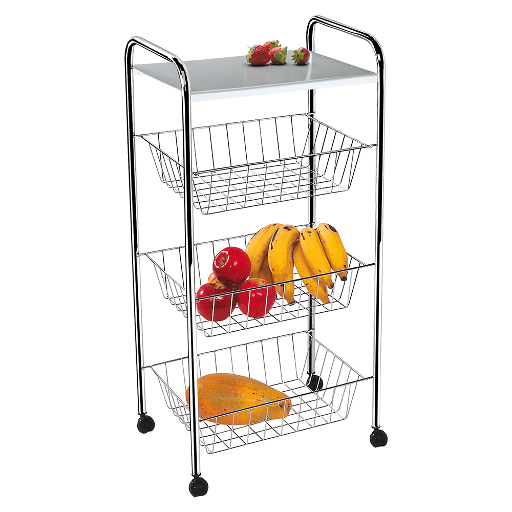 Encontraproduto.com.br - Fruteira Utimil com 3 Cestos e Tampo em Aço Cromado  82 cm