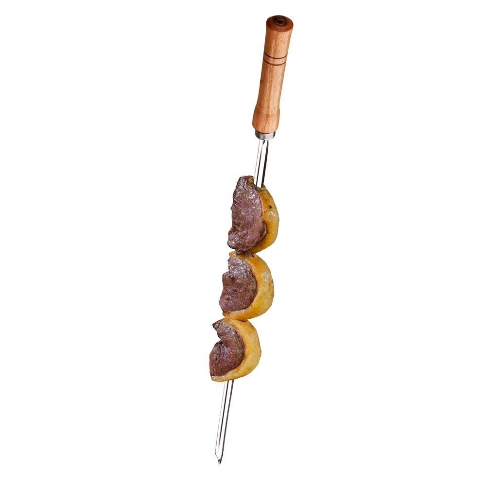 Encontraproduto.com.br - Espeto Simples Utimil Em Aço Inox E Madeira 95 Cm Inox Com Marrom