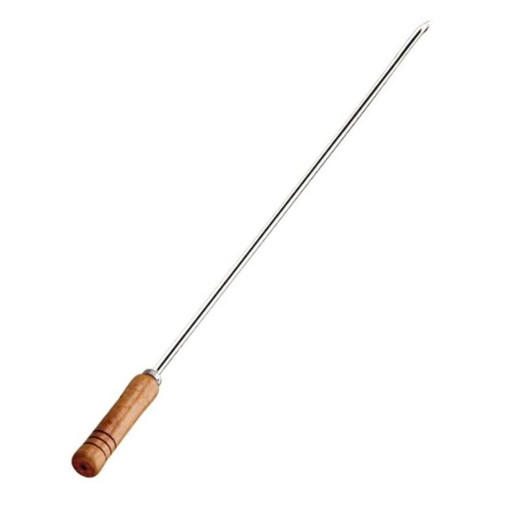 Espeto Simples Utimil Em Aço Inox E Madeira 85 Cm Inox Com Marrom