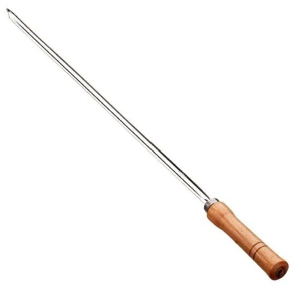 Espeto Simples Utimil Em Aço Inox E Madeira - 75 Cm Inox Com Marrom