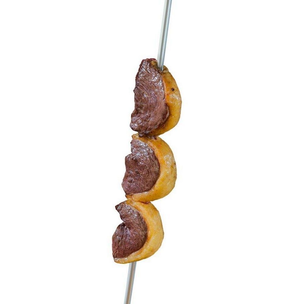 Encontraproduto.com.br - Conjunto de Espetos Simples e Duplo Utimil em Aço Inox, Aço Cromado e Madeira – 4 Peças