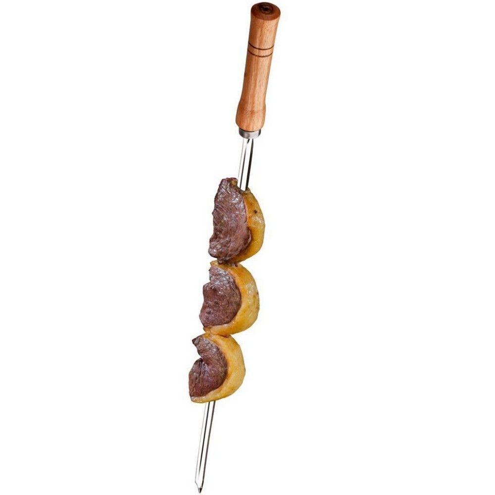 Encontraproduto.com.br - Conjunto de Espetos Simples e Duplo Utimil em Aço Inox, Aço Cromado e Madeira – 4 Peças