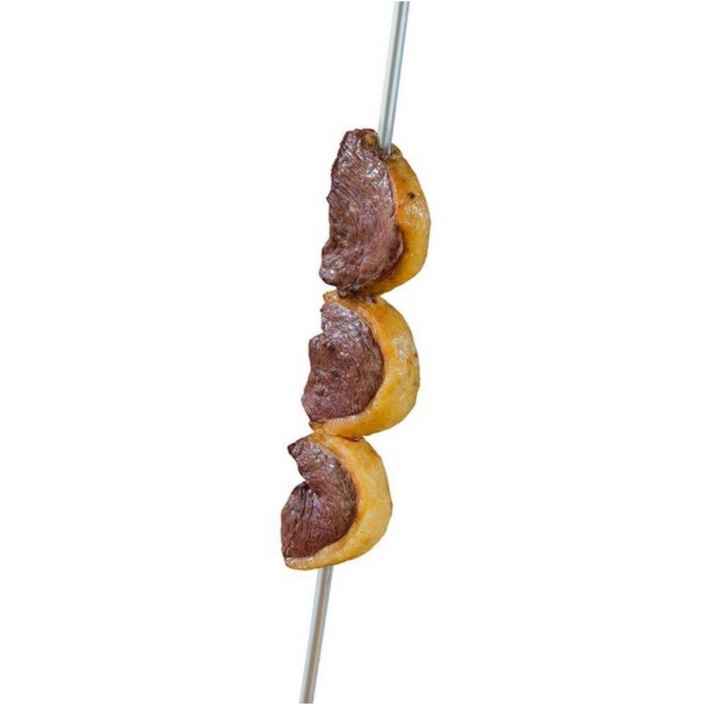 Encontraproduto.com.br - Conjunto de Grelha para Peixe e Espetos Simples Utimil em Aço Cromado, Aço Inox e Madeira  3 Peças