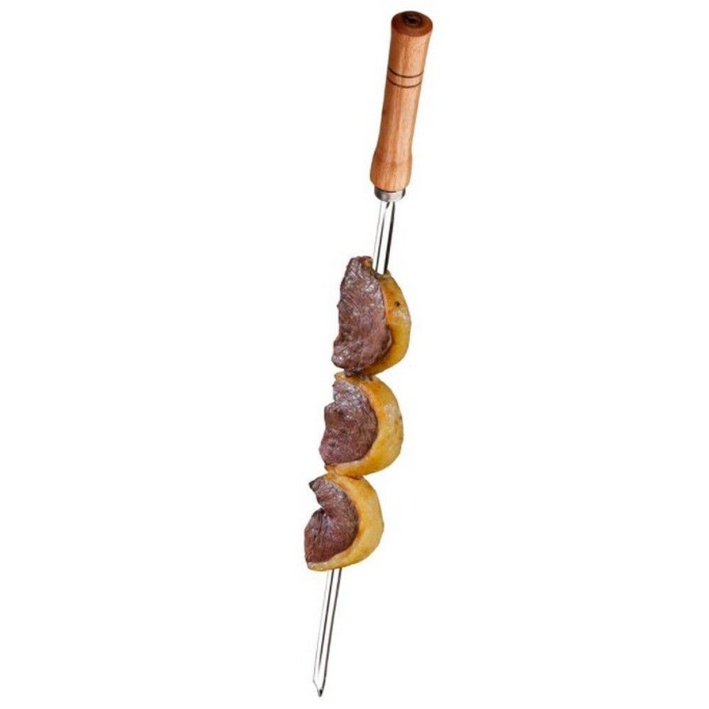 Encontraproduto.com.br - Conjunto de Grelha para Peixe e Espetos Simples Utimil em Aço Cromado, Aço Inox e Madeira  3 Peças