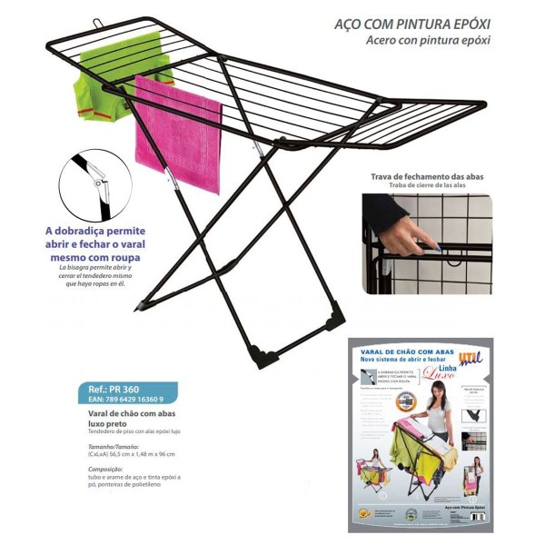 Encontraproduto.com.br - Varal De Chão Com Abas Utimil PR360