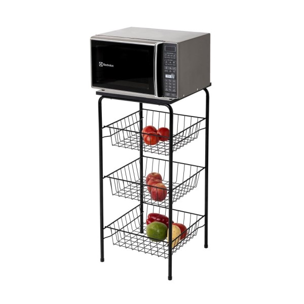 Encontraproduto.com.br - Fruteira 3 Cestos com Tampo Preta PR569 Utimil