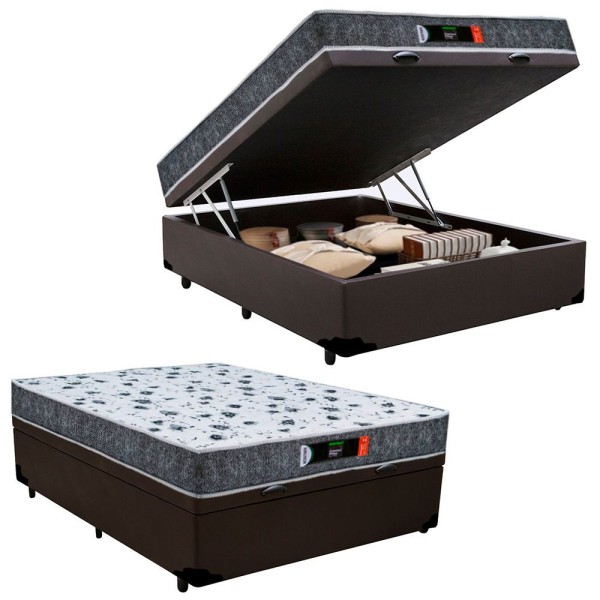 Encontraproduto.com.br - Cama Box Baú Casal + Colchão Ortopédico Resistente Pró D28 Prime Colchões 138x188x60 Marrom