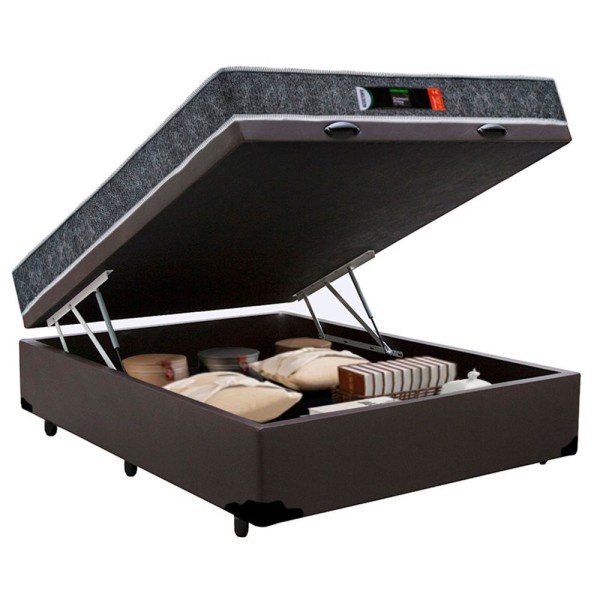 Encontraproduto.com.br - Cama Box Baú Casal + Colchão Ortopédico Resistente Pró D28 Prime Colchões 138x188x60 Marrom