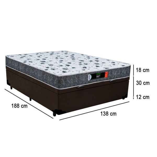 Encontraproduto.com.br - Cama Box Baú Casal + Colchão Ortopédico Resistente Pró D28 Prime Colchões 138x188x60 Marrom