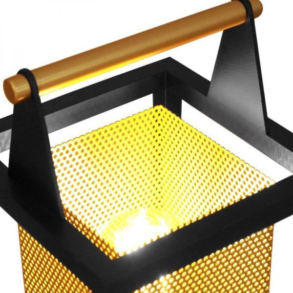 Encontraproduto.com.br - Luminária Mesa Chão Grid Lampião 45x15cm Dourado Lâmpada E27