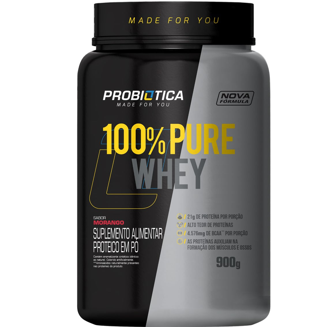 Encontraproduto.com.br - Pure Whey Probiótica Pó Sabor Morango com 900g