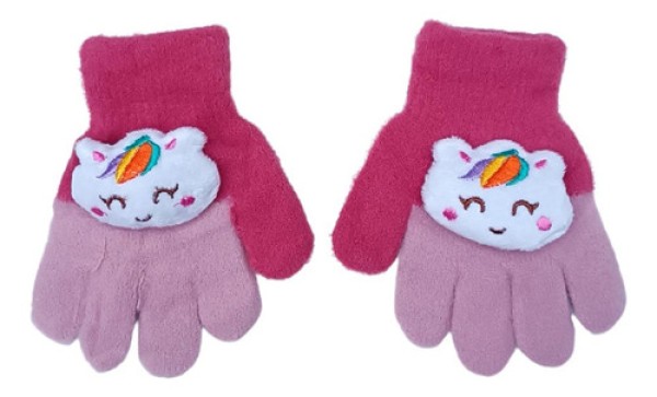 Encontraproduto.com.br - Luva Infantil Kids Térmica Para Inverno Bichinhos Divertida Lilás E Bege