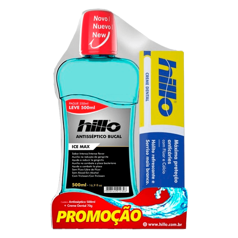 Enxaguante Bucal Hillo Ice Max 500ml + Creme Dental 70g