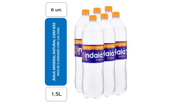 Encontraproduto.com.br - Água Mineral Natura com Gás Indaiá Pack 6 Garrafas 1,5l Cada