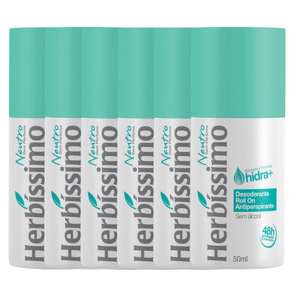 Kit Desodorante Roll-On Herbíssimo Neutro 50Ml com 6 unidades