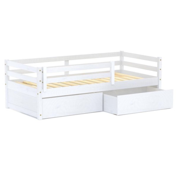 Encontraproduto.com.br - Cama Solteiro Slim Com 02 Gavetas E Grade De Proteção Madeira Maciça Branco Housin